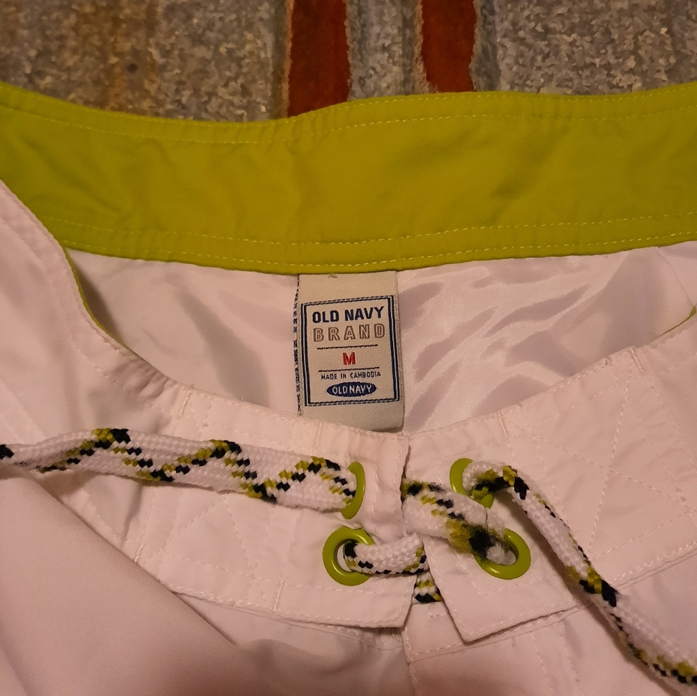 White & Neon Green Old Navy Swimming Trunks - Picture 5 of 7